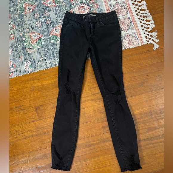 Universal Thread factory distressed raw frayed denim skinny mid rise jeans - Picture 3 of 9